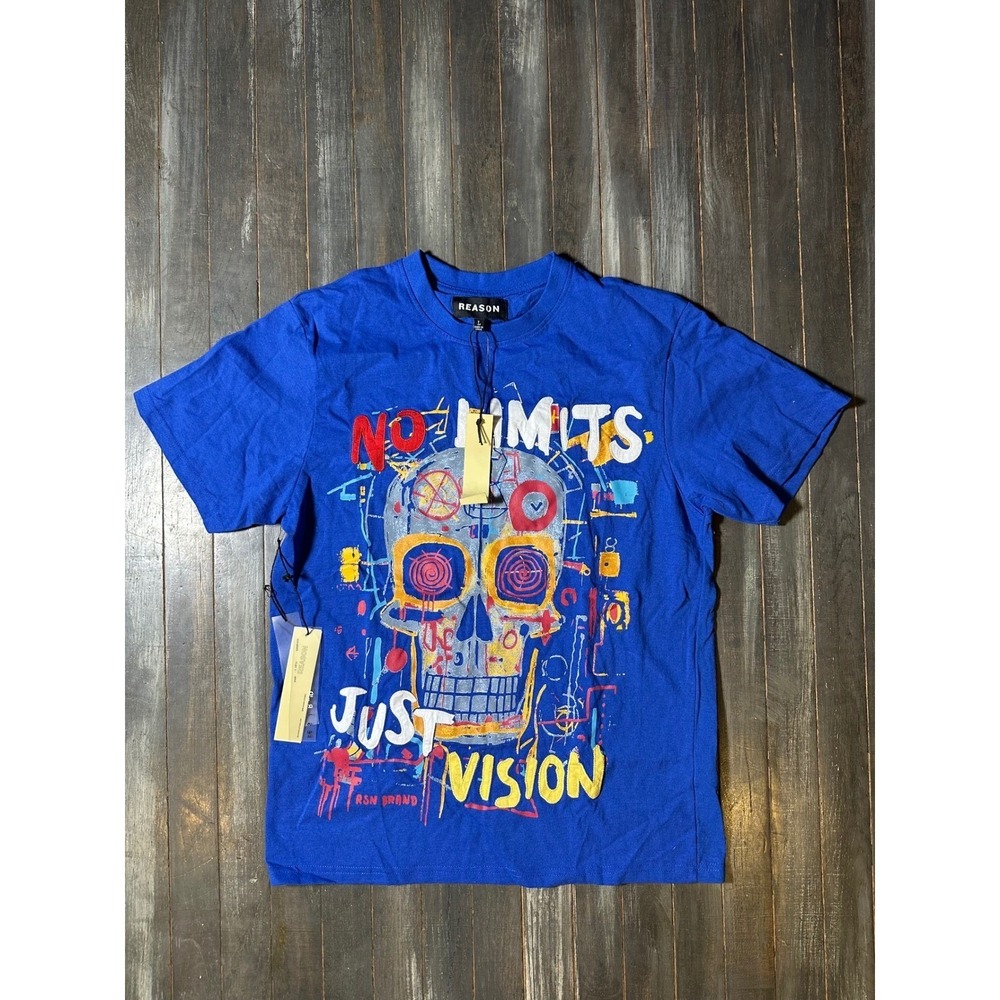 Reason Brand No Limits Just Vision Skull Graphic Blue T-Shirt Mens Large‎ New